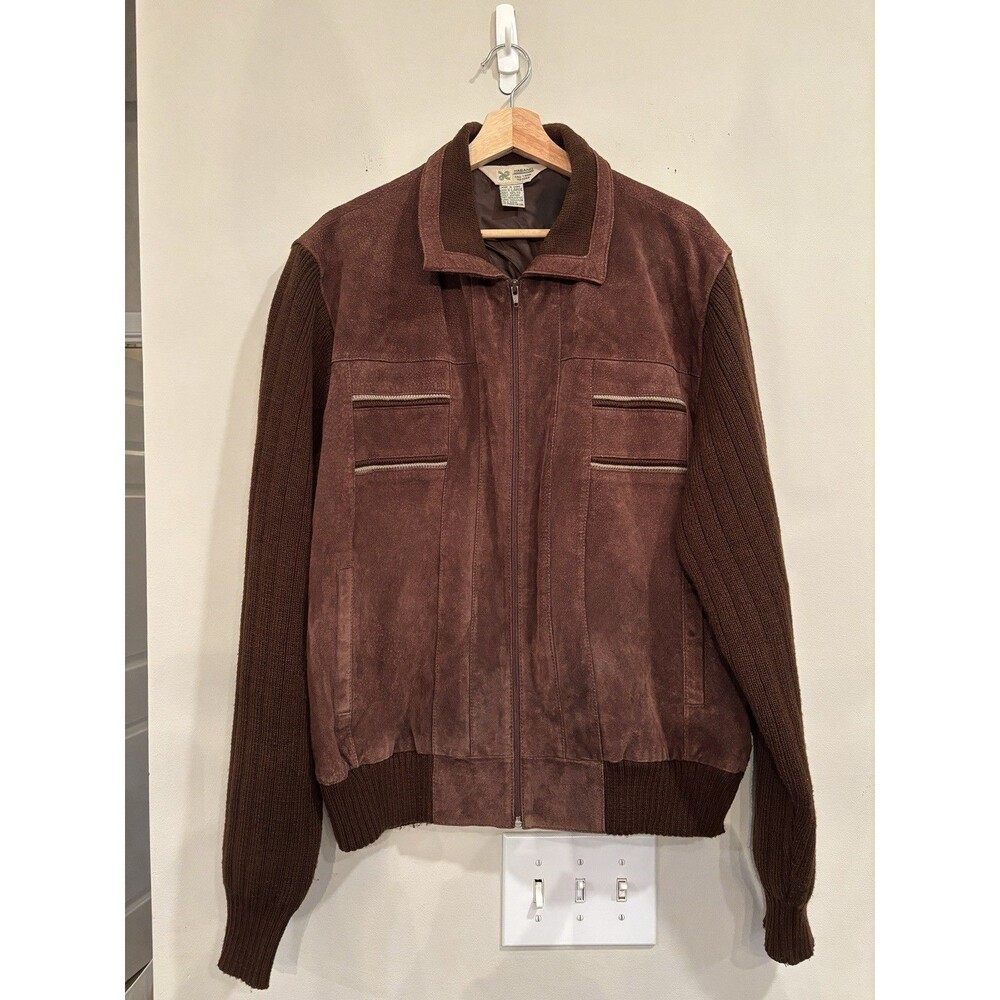 VTG Suede‎ & Sweater Men's Jacket Size XL Chocolate Brown Full Zip Long Sleeve
